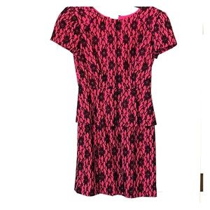 ABS Hot Pink Black Lace Peplum Mini Dress Size 4